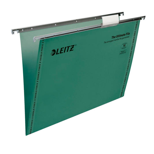 Leitz Ultimate Clenched Bar Foolscap Suspension File Card 15mm V Base Green (Pack 50) 17440055 - NWT FM SOLUTIONS - YOUR CATERING WHOLESALER