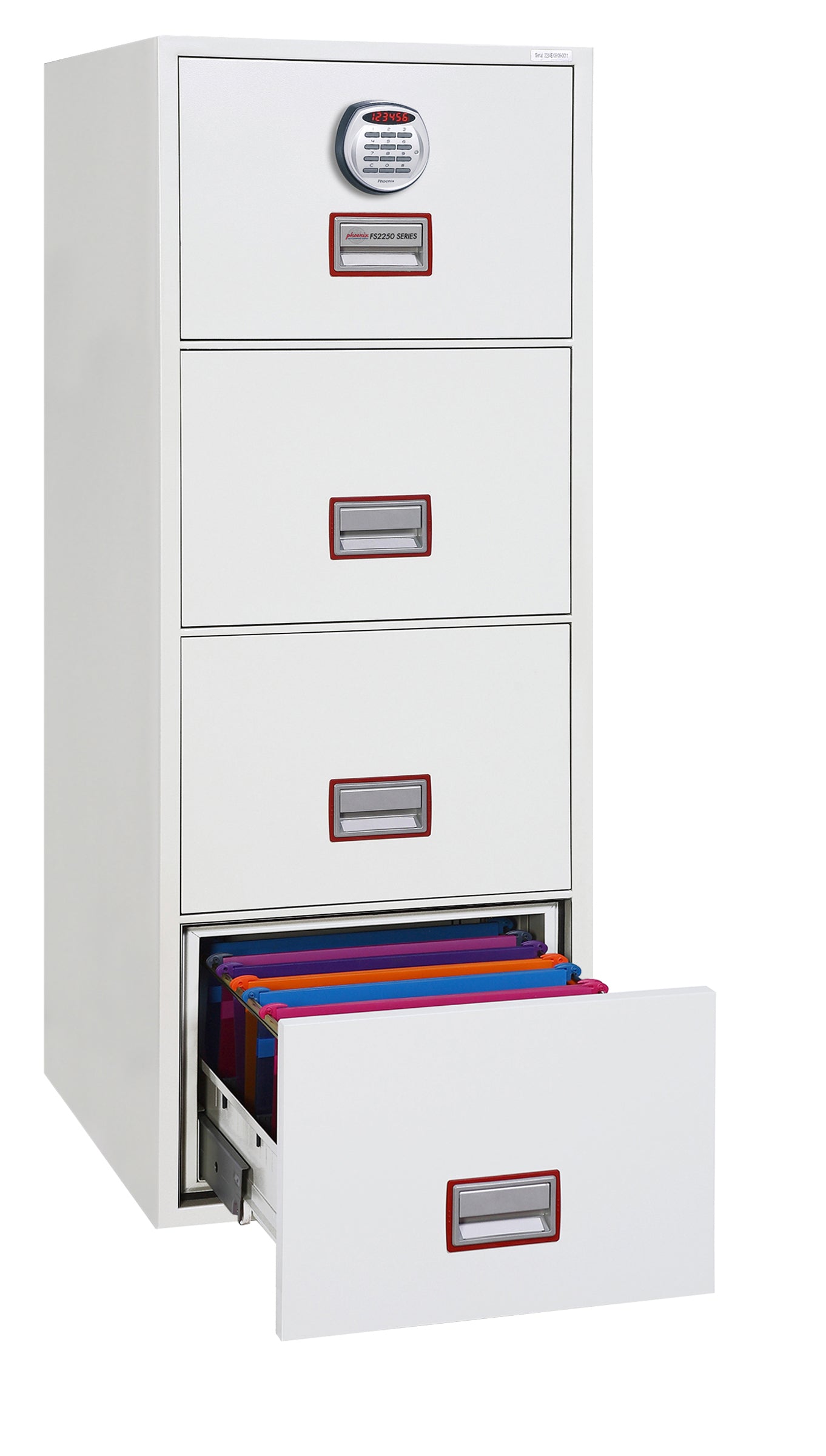 Phoenix Vertical Fire File 4 Drawer Filing Cabinet Electronic Lock White FS2254E
