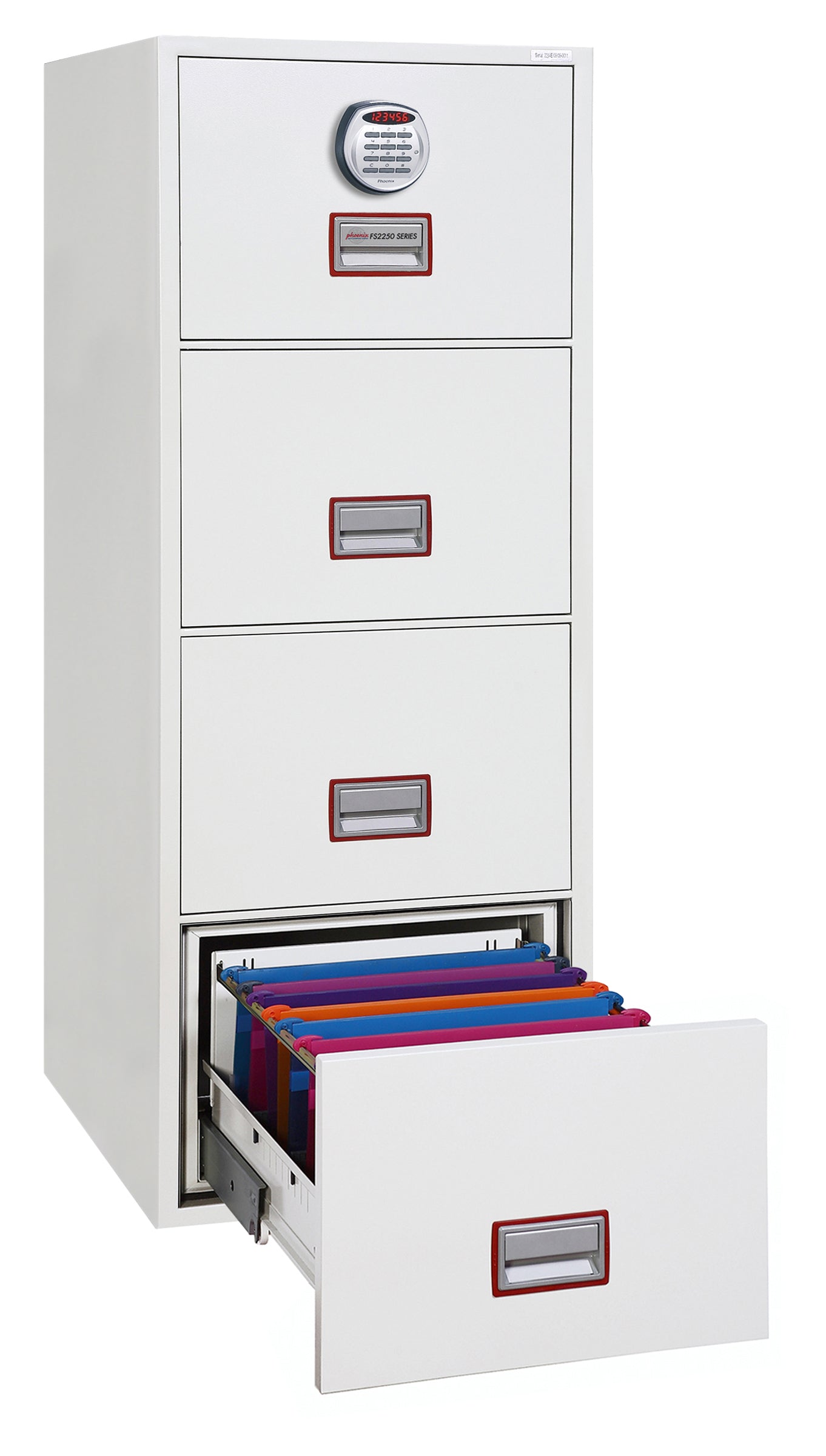 Phoenix Vertical Fire File 4 Drawer Filing Cabinet Electronic Lock White FS2254E