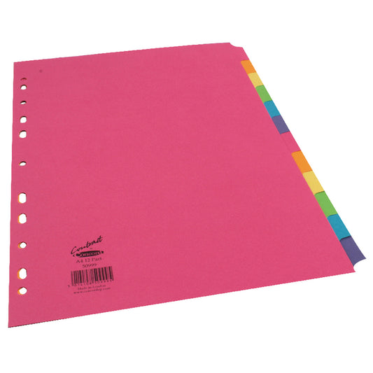 Concord Divider 12 Part A4 160gsm Board Bright Assorted Colours 50999 - NWT FM SOLUTIONS - YOUR CATERING WHOLESALER
