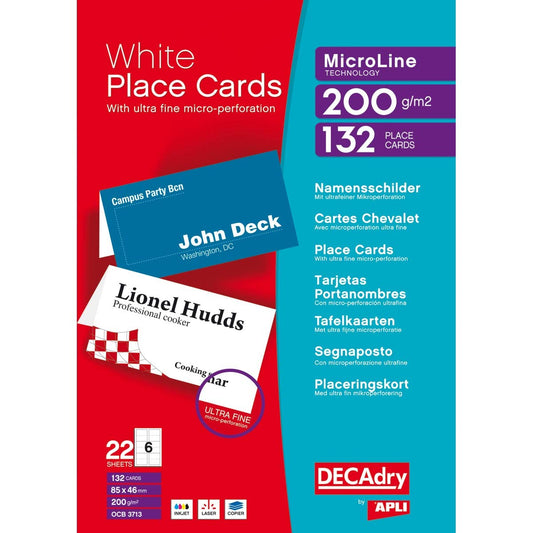 DECAdry Folding Place Card 85x46mm 6 Per Sheet 200gsm White (Pack 132) - OCB3713-3 - NWT FM SOLUTIONS - YOUR CATERING WHOLESALER
