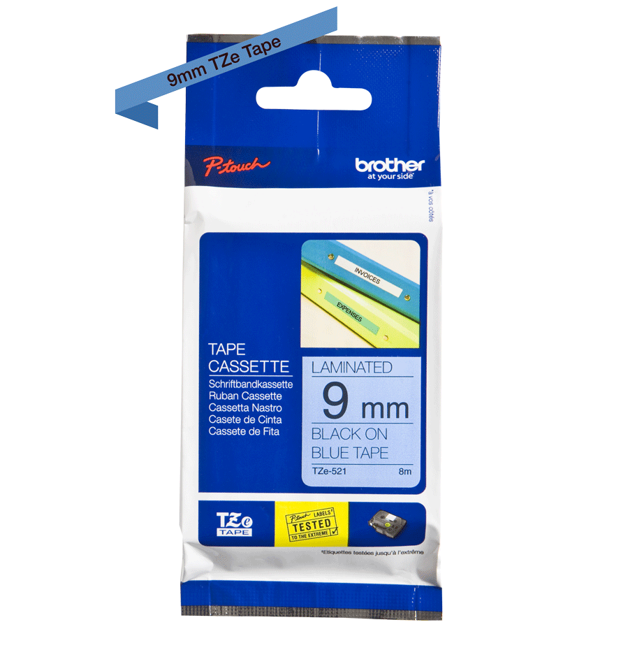 Brother Black On Blue Label Tape 9mm x 8m - TZE521 - NWT FM SOLUTIONS - YOUR CATERING WHOLESALER