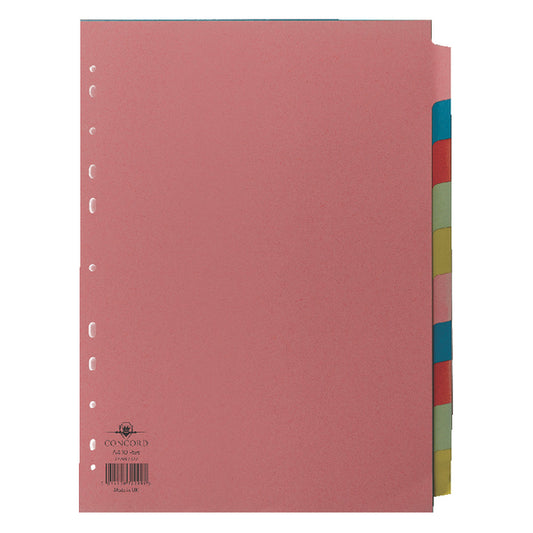Concord Divider 10 Part A4 160gsm Board Pastel Assorted Colours - 72299/J22 - NWT FM SOLUTIONS - YOUR CATERING WHOLESALER