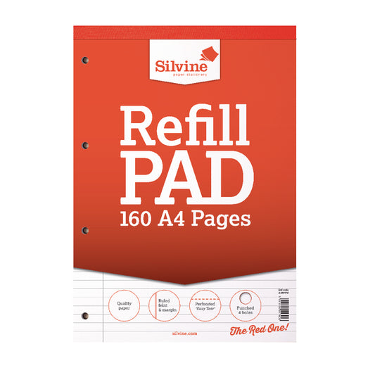 Silvine A4 Refill Pad Ruled 160 Pages Red (Pack 6) - A4RPFM - NWT FM SOLUTIONS - YOUR CATERING WHOLESALER