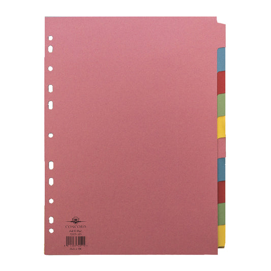 Concord Divider 10 Part A4 (2x5 Colours) 160gsm Board Pastel Assorted Colours - 72099/J20 - NWT FM SOLUTIONS - YOUR CATERING WHOLESALER