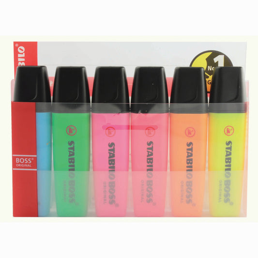STABILO BOSS ORIGINAL Highlighter Chisel Tip 2-5mm Line Assorted Colours (Wallet 6) - 70/6 - NWT FM SOLUTIONS - YOUR CATERING WHOLESALER