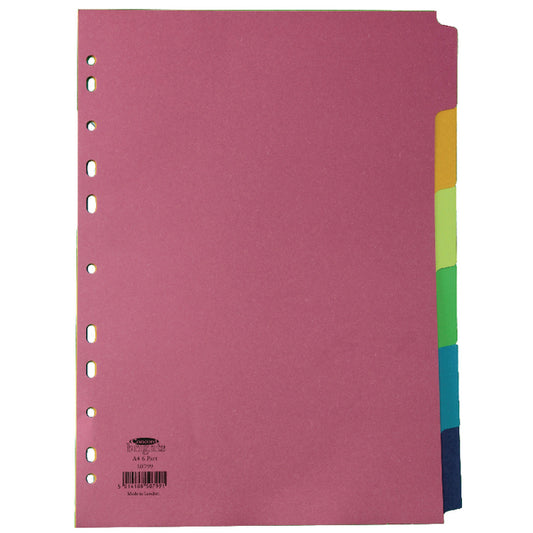 Concord Divider 6 Part A4 160gsm Board Bright Assorted Colours - 50799 - NWT FM SOLUTIONS - YOUR CATERING WHOLESALER