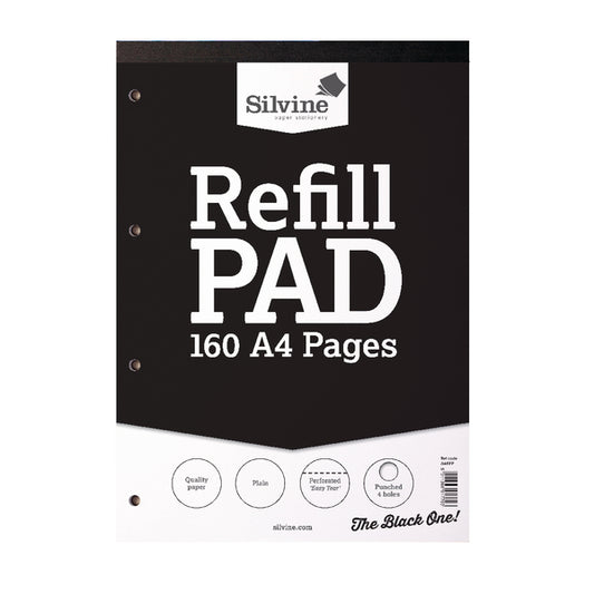 Silvine A4 Refill Pad Plain 160 Pages Black (Pack 6) - A4RPP - NWT FM SOLUTIONS - YOUR CATERING WHOLESALER