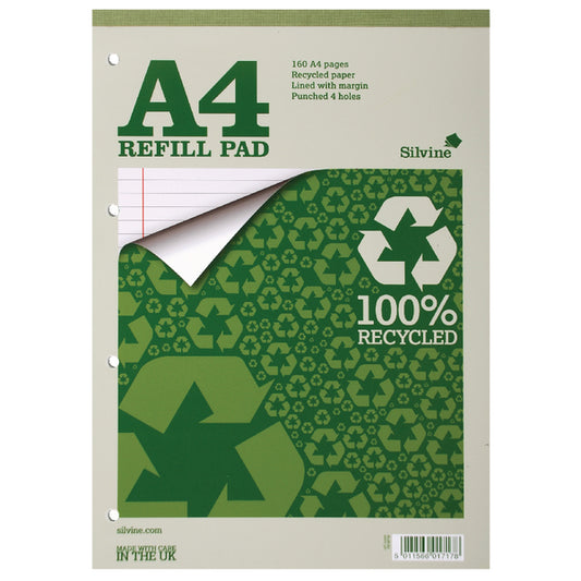 Silvine A4 Refill Pad Recycled Ruled 160 Pages Green (Pack 6) - RE4FM - NWT FM SOLUTIONS - YOUR CATERING WHOLESALER
