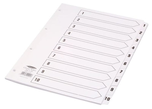 Concord Classic Index 1-10 A4 180gsm Board White with Clear Mylar Tabs 00901/CS9 - NWT FM SOLUTIONS - YOUR CATERING WHOLESALER