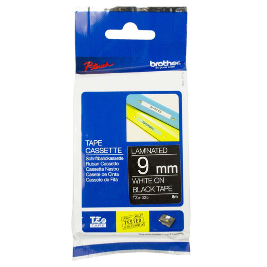 Brother White On Black Label Tape 9mm x 8m - TZE325 - NWT FM SOLUTIONS - YOUR CATERING WHOLESALER