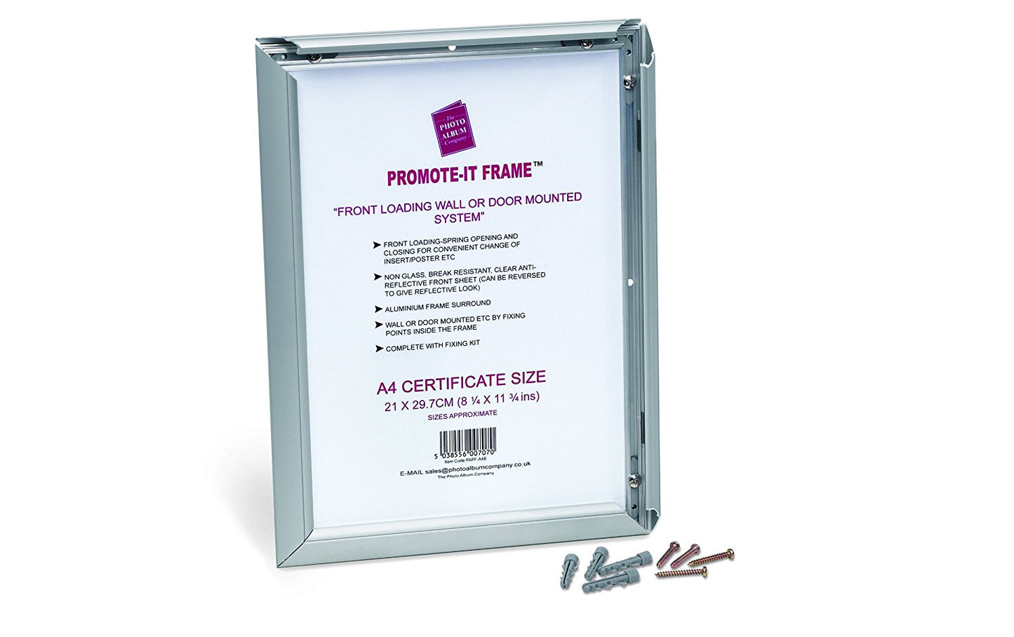 Photo Album Co Certificate/Photo Snap Frame A4 Aluminium Frame Plastic Front Silver - PAPFA4B - NWT FM SOLUTIONS - YOUR CATERING WHOLESALER