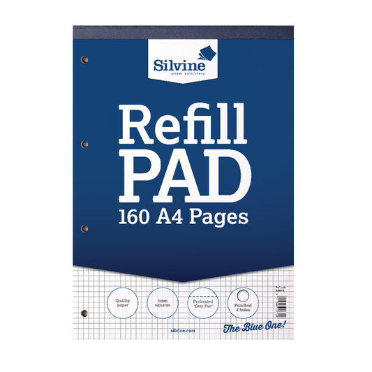 Silvine A4 Refill Pad 5mm Quadrille Squares 160 Pages Blue/White (Pack 6) - A4RPX - NWT FM SOLUTIONS - YOUR CATERING WHOLESALER