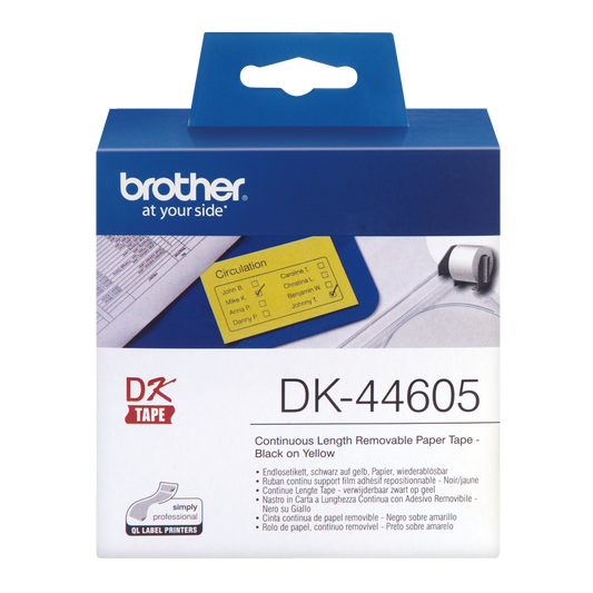 Brother Yellow Removable Paper 62mm x 30.5m - DK44605 - NWT FM SOLUTIONS - YOUR CATERING WHOLESALER