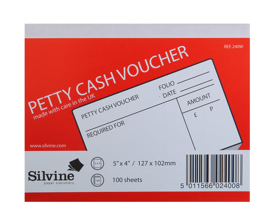 Silvine Petty Cash Voucher Pad 127x101mm 100 Pages White (Pack 24) - 240W - NWT FM SOLUTIONS - YOUR CATERING WHOLESALER
