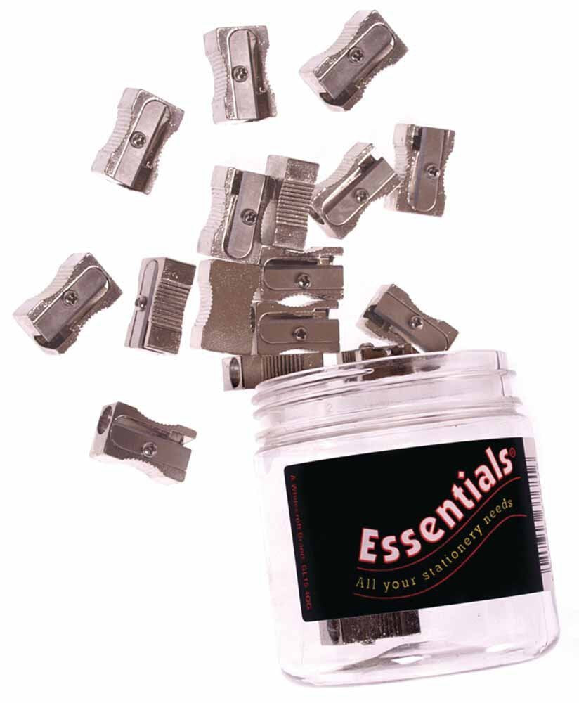 Whitecroft Essentials Single Hole Pencil Sharpener Metal Plastic Tub (Pack 30) - 37681 - NWT FM SOLUTIONS - YOUR CATERING WHOLESALER