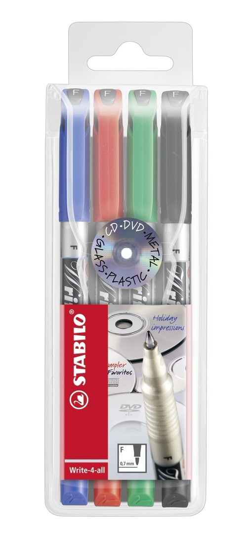 STABILO Write-4-All Fine Permanent Marker 0.7mm Line Assorted Colours (Wallet 4) - 156/4 - NWT FM SOLUTIONS - YOUR CATERING WHOLESALER