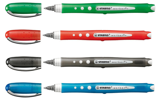 STABILO worker+ Colorful Rollerball Pen 0.5mm Line Black/Blue/Green/Red (Wallet 4) - 2019/4 - NWT FM SOLUTIONS - YOUR CATERING WHOLESALER