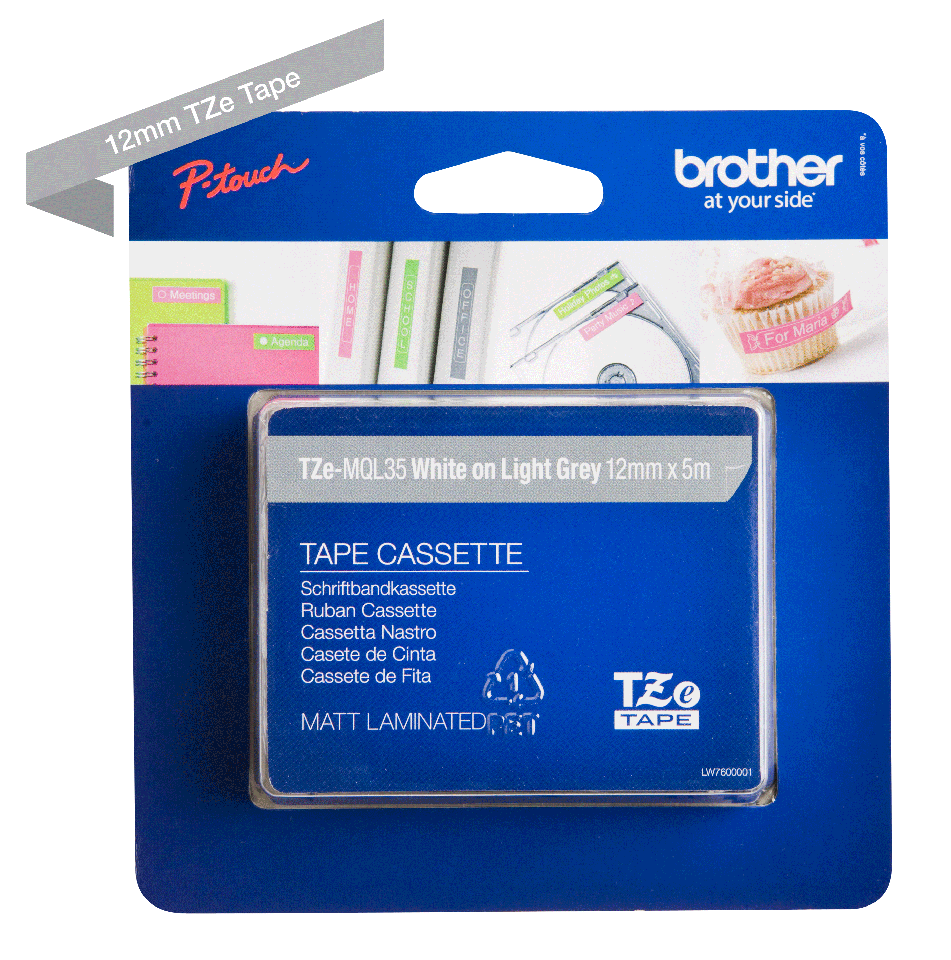 Brother White On Light Grey Label Tape 12mm x 5m - TZEMQL35 - NWT FM SOLUTIONS - YOUR CATERING WHOLESALER