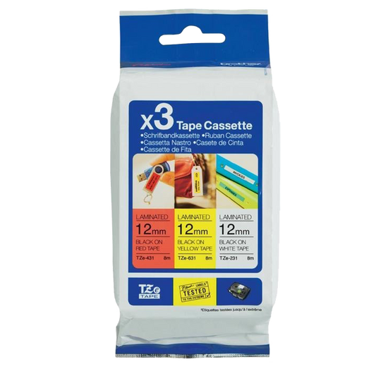 Brother PTouch Ribbon 12mm x 8m 3 Pack Value Pack Labelling Tape- TZE31M3 - NWT FM SOLUTIONS - YOUR CATERING WHOLESALER