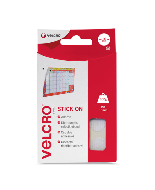 Velcro Sticky Hook and Loop Spots 16mm 16 Sets White - RY07118 - NWT FM SOLUTIONS - YOUR CATERING WHOLESALER