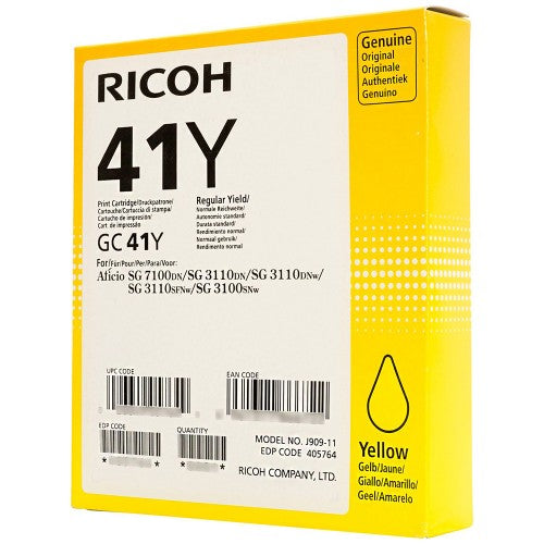 Ricoh GC41Y Yellow Standard Capacity Gel Ink Cartridge 2.2k pages - 405764 - NWT FM SOLUTIONS - YOUR CATERING WHOLESALER