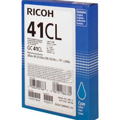 Ricoh GC41CL Cyan Standard Capacity Gel Ink Cartridge 600 pages - 405766 - NWT FM SOLUTIONS - YOUR CATERING WHOLESALER