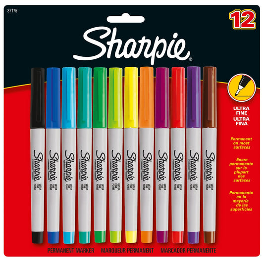 Sharpie Permanent Marker Ultra Fine Tip 0.5mm Line Assorted Colours (Pack 12) - 2065408 - NWT FM SOLUTIONS - YOUR CATERING WHOLESALER