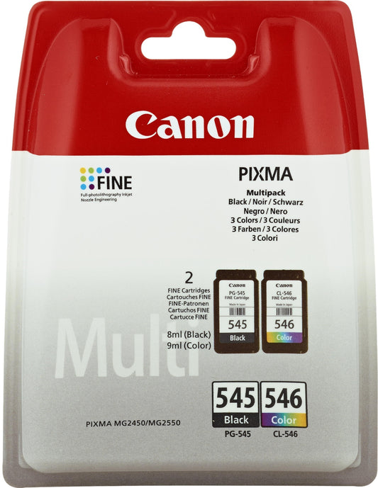 Canon PG545 CL546 Black Tri- Colour Standard Capacity Ink Cartridge Multipack 2 x 8ml (Pack 2) - 8287B005 - NWT FM SOLUTIONS - YOUR CATERING WHOLESALER