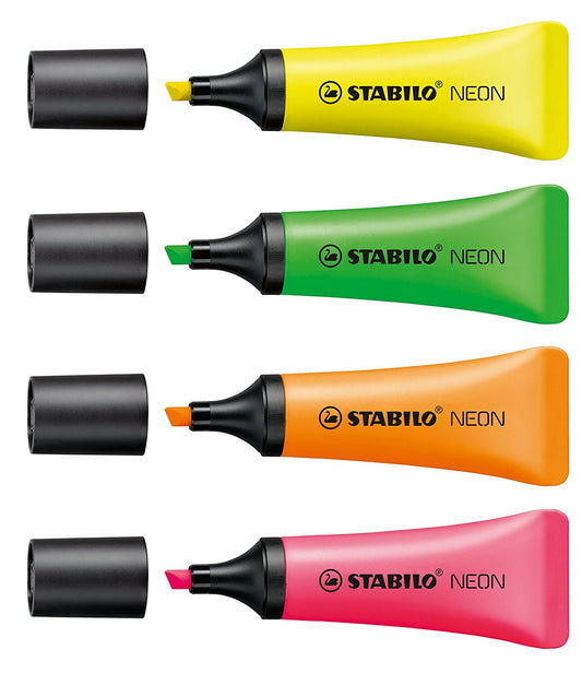 STABILO NEON Highlighter Chisel Tip 2-5mm Line Assorted Colours (Wallet 4) - 72/4-1 - NWT FM SOLUTIONS - YOUR CATERING WHOLESALER