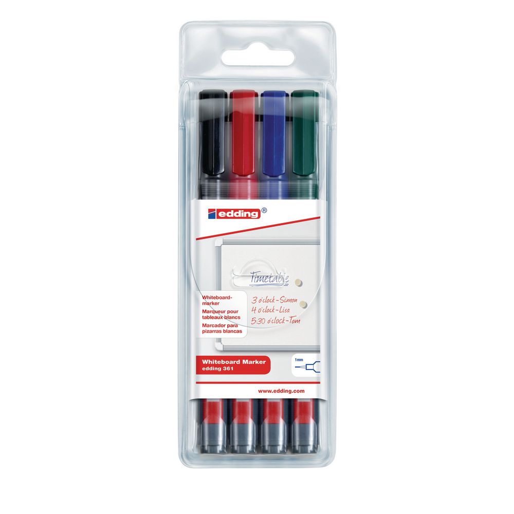 edding 361 Whiteboard Marker Bullet Tip 1mm Line Assorted Colours (Pack 4) - 4-361-4 - NWT FM SOLUTIONS - YOUR CATERING WHOLESALER