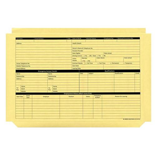 Custom Forms Personnel Pre-Printed Wallet Manilla 330x235mm 270gsm Yellow (Pack 50) PWY01 - NWT FM SOLUTIONS - YOUR CATERING WHOLESALER