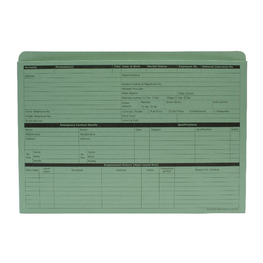ValueX Pre-Printed Personnel Wallet Manilla 332x238mm 270gsm Green (Pack 50) PWG01 - NWT FM SOLUTIONS - YOUR CATERING WHOLESALER