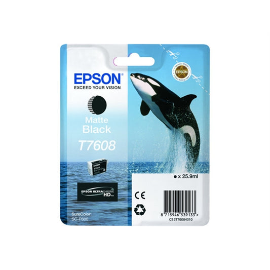 Epson T7608 Killer Whale Matte Black Standard Capacity Ink Cartridge 26ml - C13T76084010 - NWT FM SOLUTIONS - YOUR CATERING WHOLESALER
