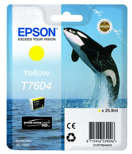 Epson T7604 Killer Whale Yellow Standard Capacity Ink Cartridge 26ml - C13T76044010 - NWT FM SOLUTIONS - YOUR CATERING WHOLESALER