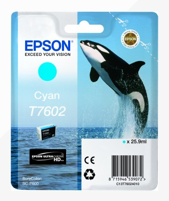 Epson T7602 Killer Whale Cyan Standard Capacity Ink Cartridge 26ml - C13T76024010 - NWT FM SOLUTIONS - YOUR CATERING WHOLESALER
