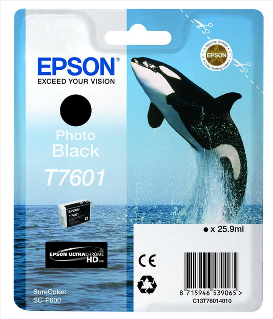 Epson T7601 Killer Whale Photo Black Standard Capacity Ink Cartridge 26ml - C13T76014010 - NWT FM SOLUTIONS - YOUR CATERING WHOLESALER