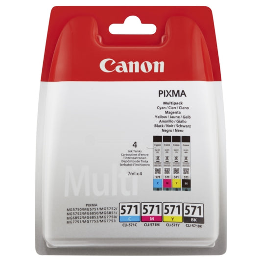 Canon CLI571 Black Cyan Magenta Yellow Standard Capacity Ink Cartridge Multipack 4 x 7ml (Pack 4) - 0386C005 - NWT FM SOLUTIONS - YOUR CATERING WHOLESALER
