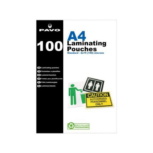 Pavo Laminating Pouch 2x75 Micron A4 Gloss (Pack 100) 8004270 - NWT FM SOLUTIONS - YOUR CATERING WHOLESALER