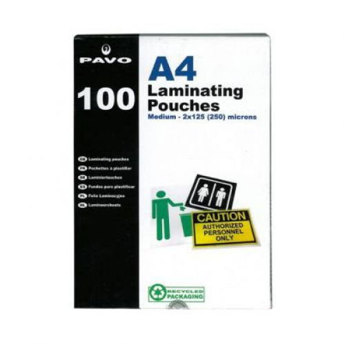 Pavo Laminating Pouch 2x125 Micron A4 Gloss (Pack 100) 8005710 - NWT FM SOLUTIONS - YOUR CATERING WHOLESALER