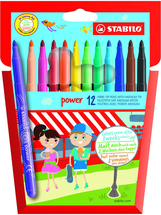 STABILO power Felt Pen 2mm Line Assorted Colours (Wallet 12) - 280/12-01 - NWT FM SOLUTIONS - YOUR CATERING WHOLESALER