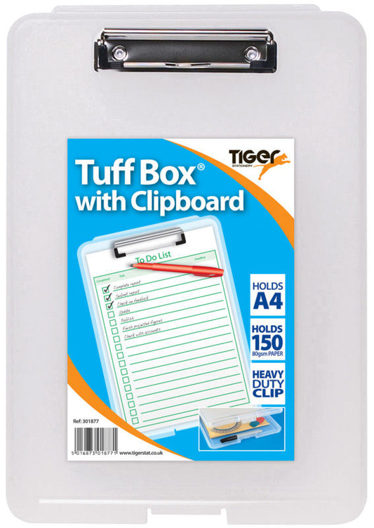 Tiger Tuff Box with Clipboard Polypropylene A4 Clear - 301877 - NWT FM SOLUTIONS - YOUR CATERING WHOLESALER