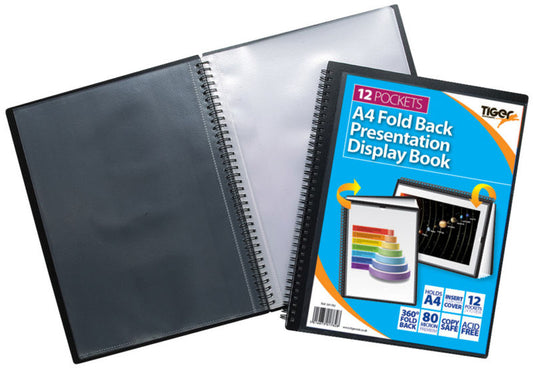 Tiger A4 Fold Back Display Book 12 Pocket Black - 301782 - NWT FM SOLUTIONS - YOUR CATERING WHOLESALER