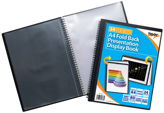 Tiger A4 Fold Back Display Book 24 Pocket Black - 301783 - NWT FM SOLUTIONS - YOUR CATERING WHOLESALER