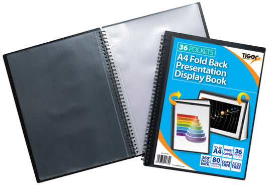 Tiger A4 Fold Back Display Book 36 Pocket Black - 301784 - NWT FM SOLUTIONS - YOUR CATERING WHOLESALER