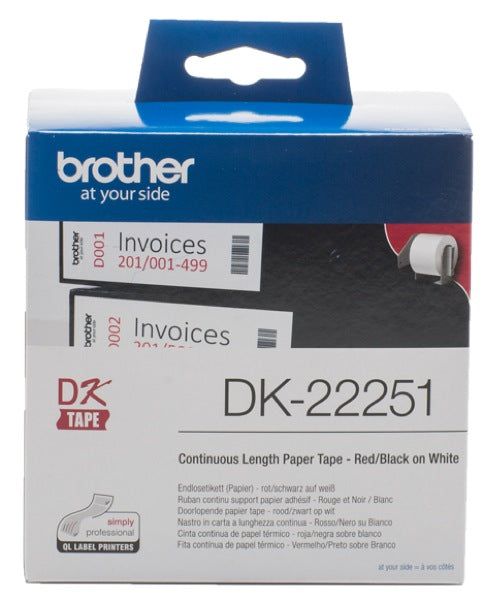 Brother Red & Black Continuous Paper Roll 62mm x 15m - DK22251 - NWT FM SOLUTIONS - YOUR CATERING WHOLESALER