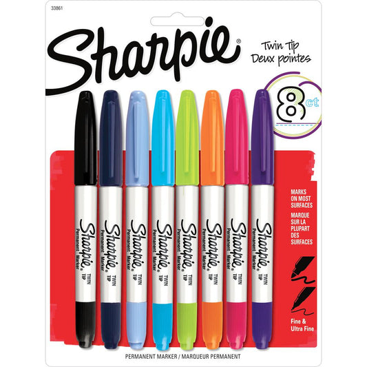 Sharpie Twin Tip Permanent Marker 0.5mm and 0.7mm Line Assorted Colours (Pack 8) - 2065409 - NWT FM SOLUTIONS - YOUR CATERING WHOLESALER