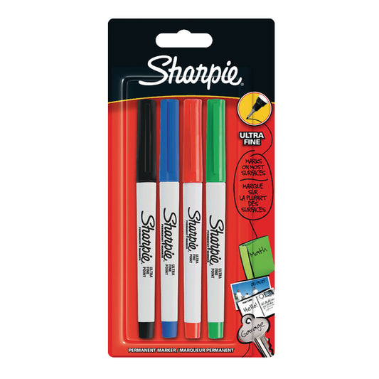 Sharpie Permanent Marker Ultra Fine Tip 0.6mm Line Assorted Standard Colours (Pack 4) - 1985879 - NWT FM SOLUTIONS - YOUR CATERING WHOLESALER
