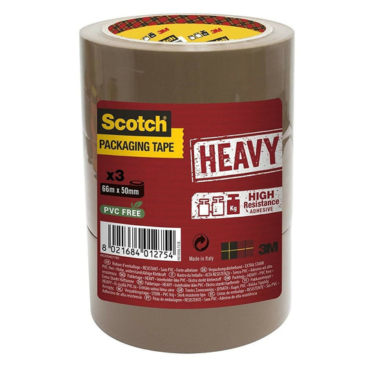 Scotch Packaging Tape Heavy Brown 50mm x 66m (Pack 3) 7100094375 - NWT FM SOLUTIONS - YOUR CATERING WHOLESALER