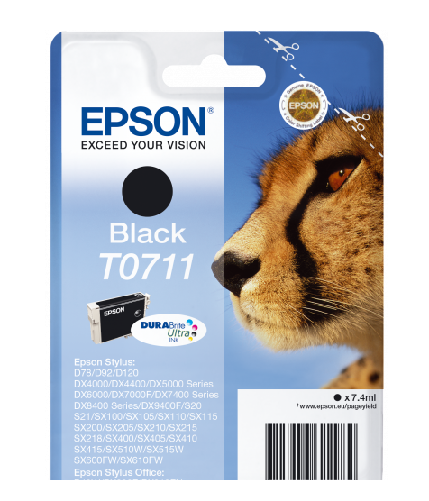 Epson T0711 Cheetah Black Standard Capacity Ink Cartridge 7ml - C13T07114012 - NWT FM SOLUTIONS - YOUR CATERING WHOLESALER